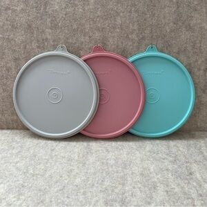 Tupperware Lot 3 Replacement Lid 227 C Round Gray Aqua Dusty Rose LID ONLY 6.25"